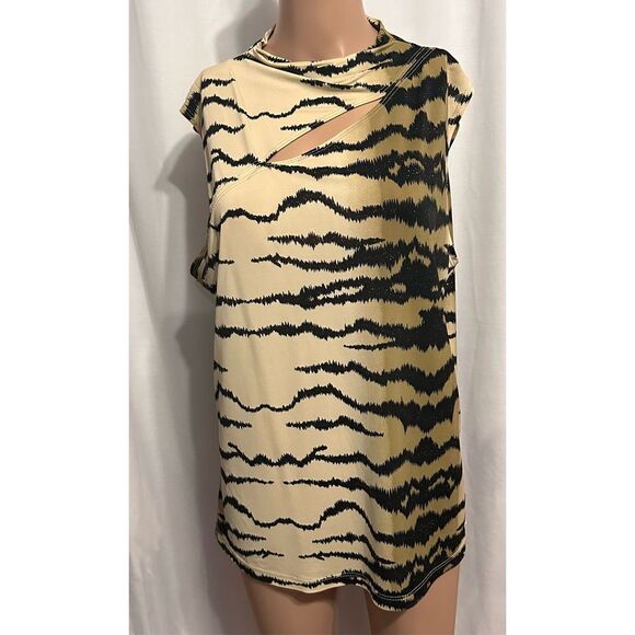 Beautiful RARE Vintage Y2K CINQ animal striped design neutral color blouse size - Picture 1 of 6